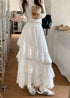 Vintage Lacey Border Irregular Ruffle Side Slit Long Skirts